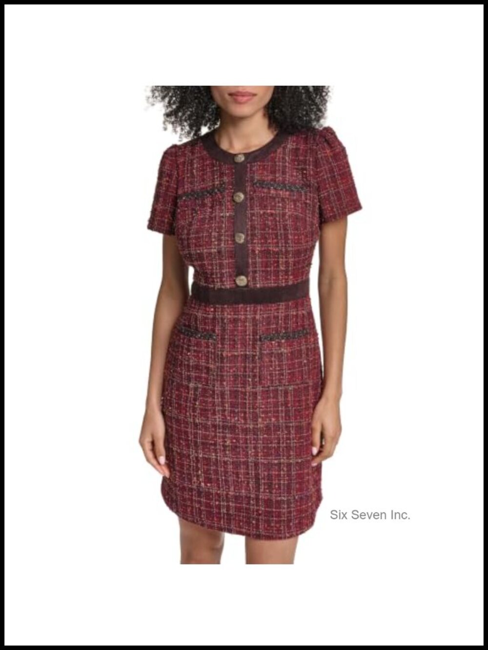 Karl Lagerfeld Tweed A-Line Dress Short Sleeve Crew Neck - Scuba Suede Framing